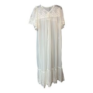 Vintage Neiman Marcus Peignoir Sheer Lace Maxi Robe S White Bridal Romantic
